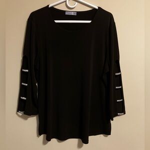 Madison Black Long Sleeve Top with Silver Details Womens XL